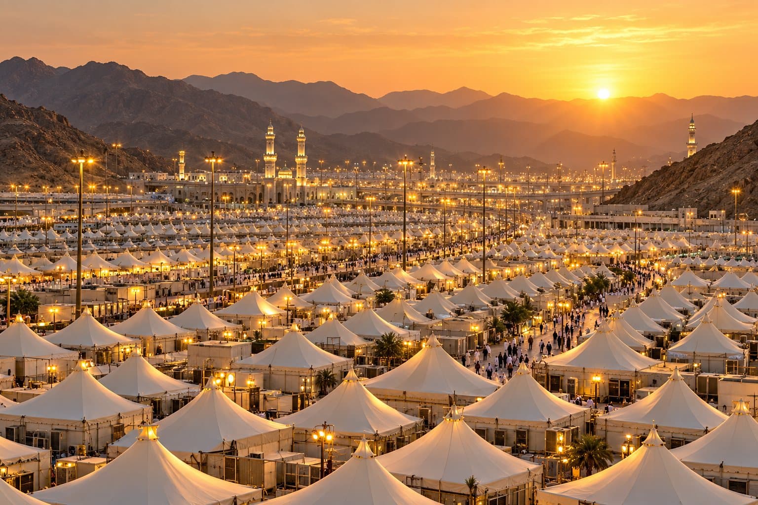 The tent city of Mina at sunset