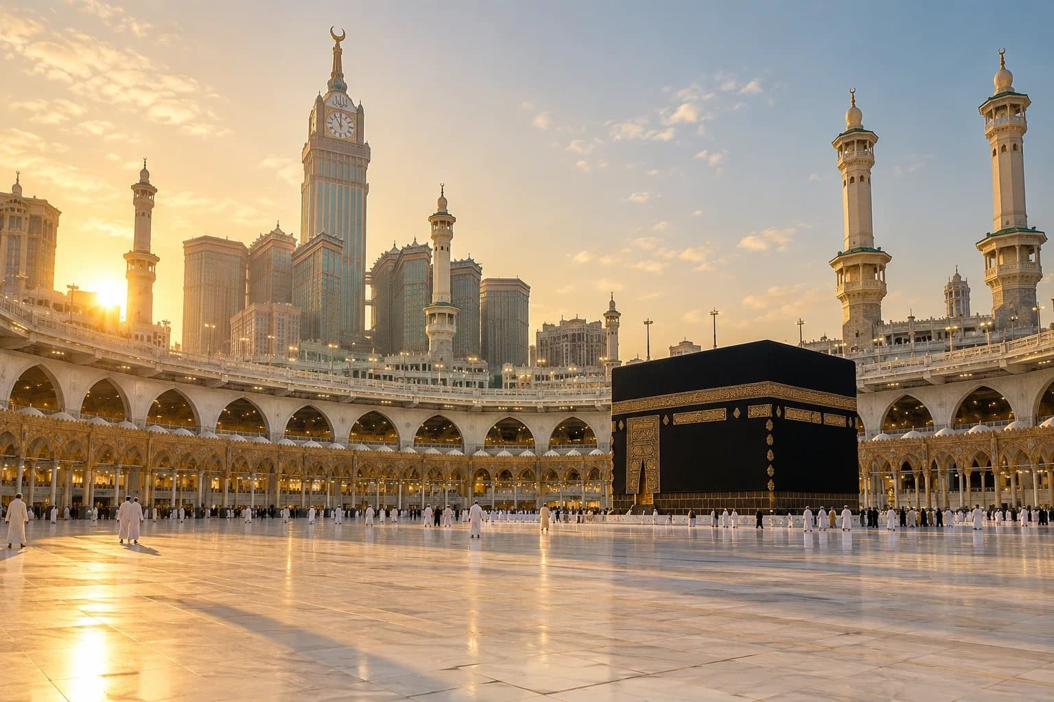 Pilgrims in the courtyard of Masjid al-Haram in Makkah
